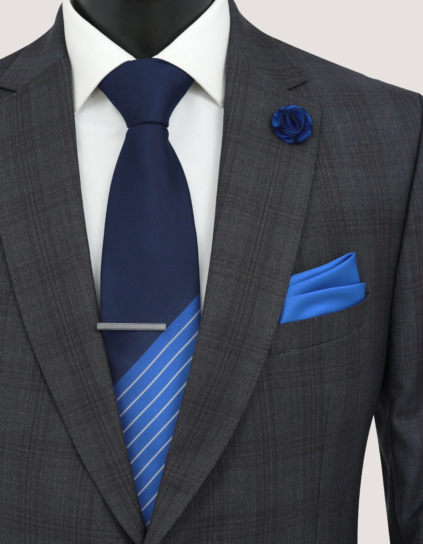 Striped Blue Men's Tie Set