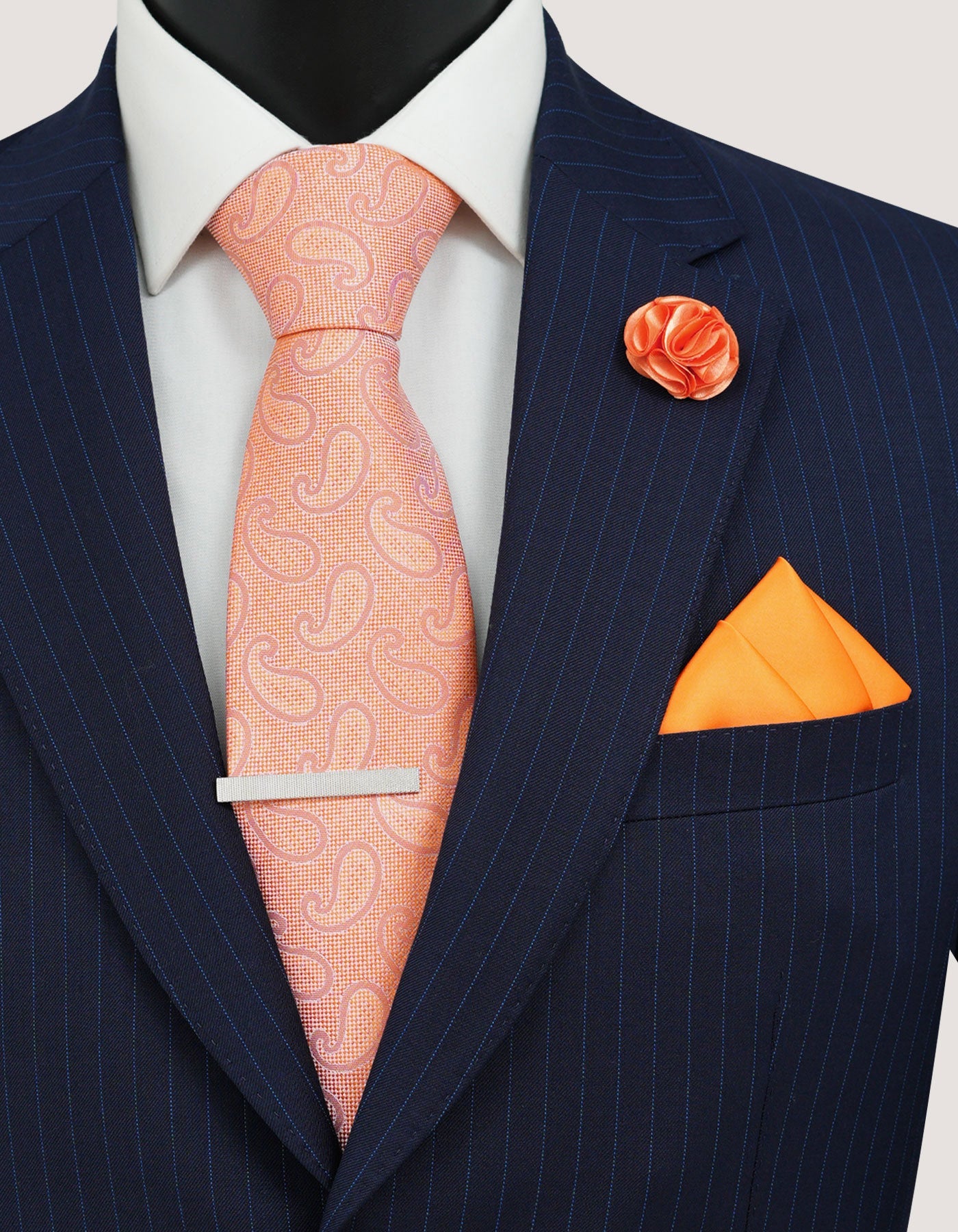 Exotic Orange Paisley Tie Set