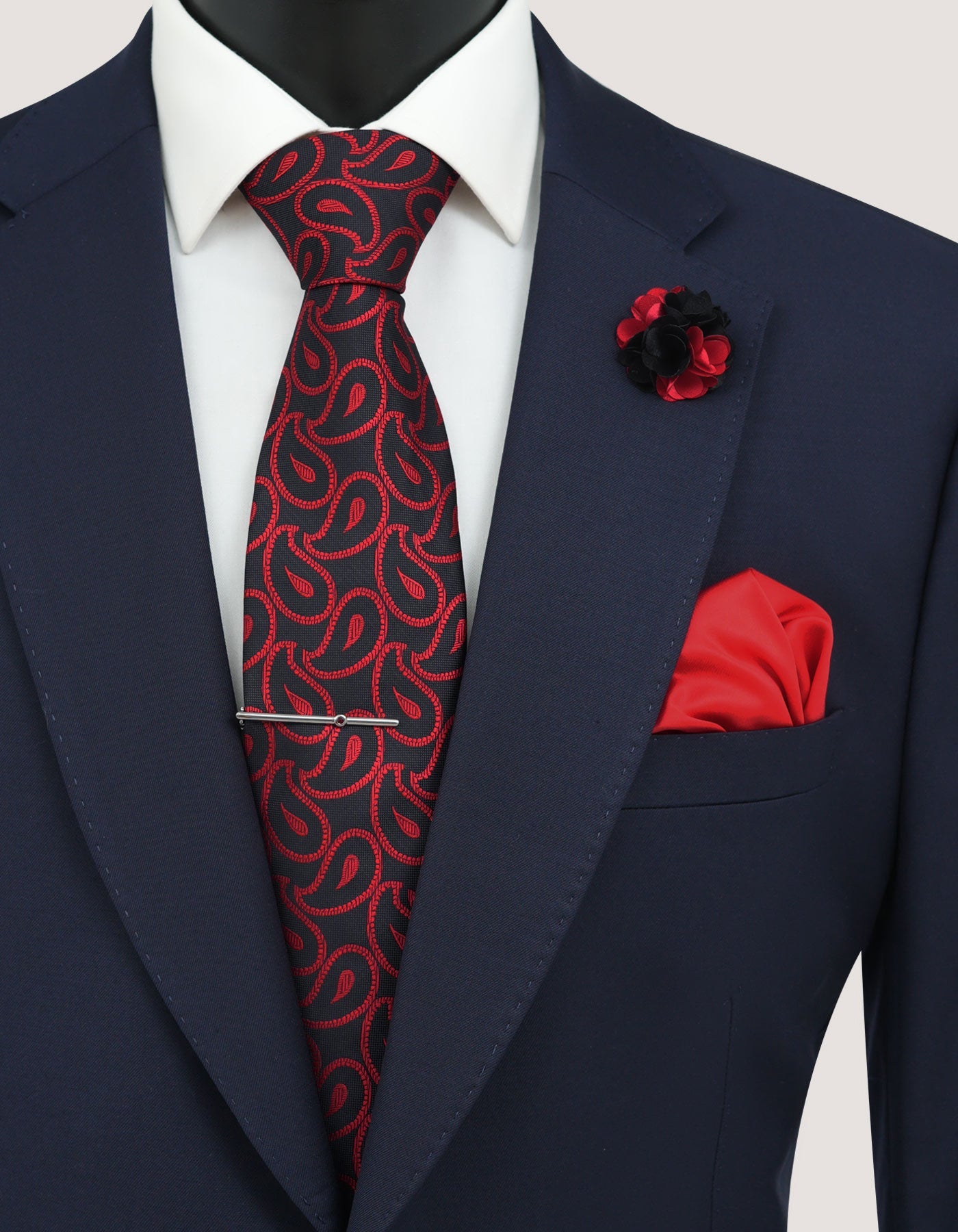 Red Paisley Patterned Tie Set