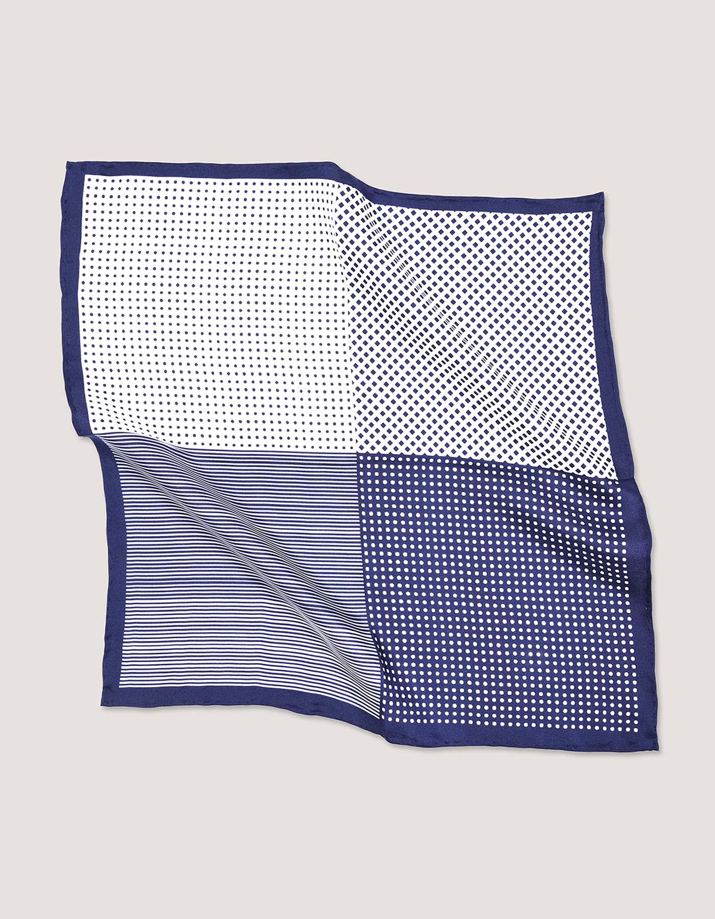 White & Blue Dotted Silk Pocket Square