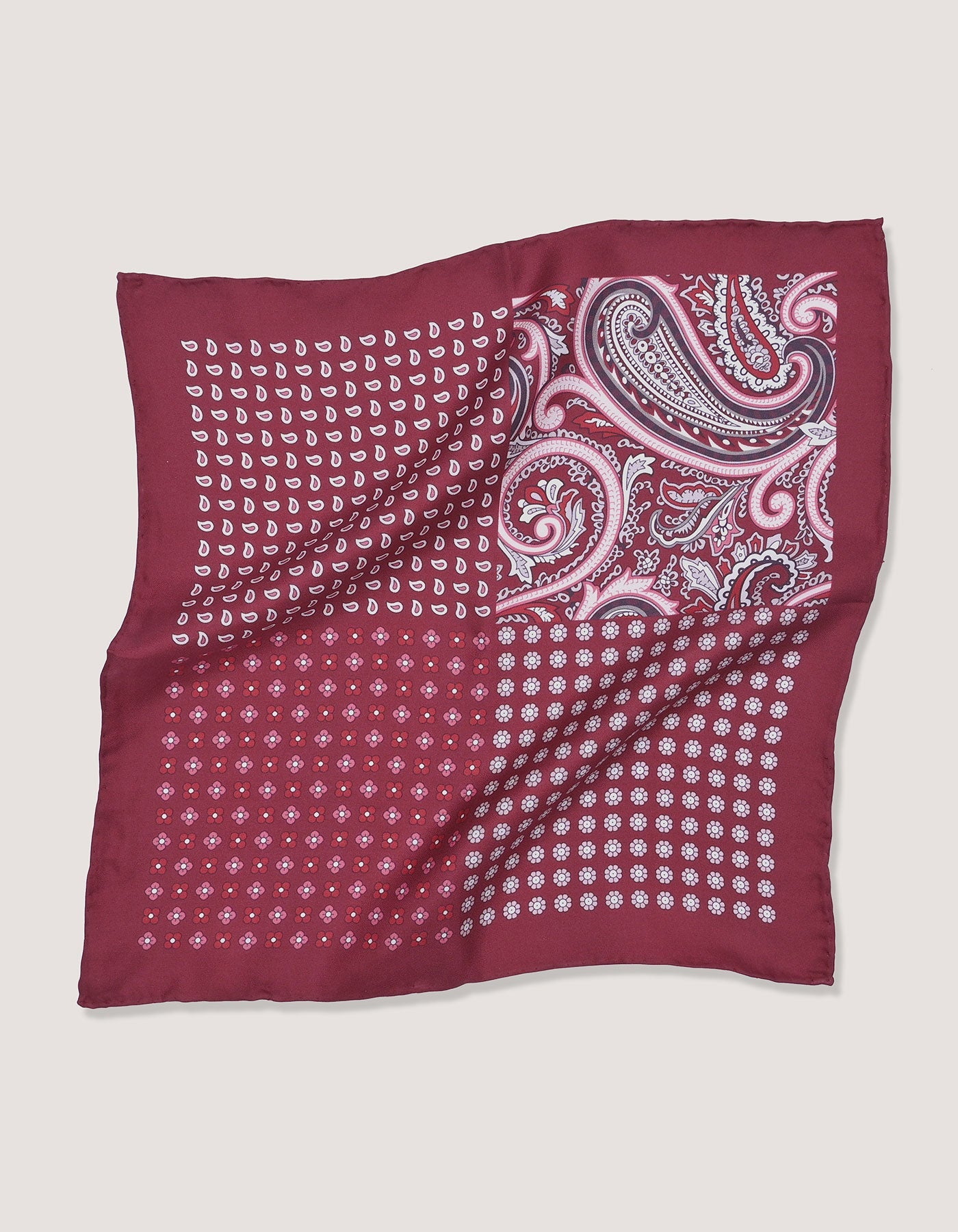 Deep Red Floral Silk Pocket Square
