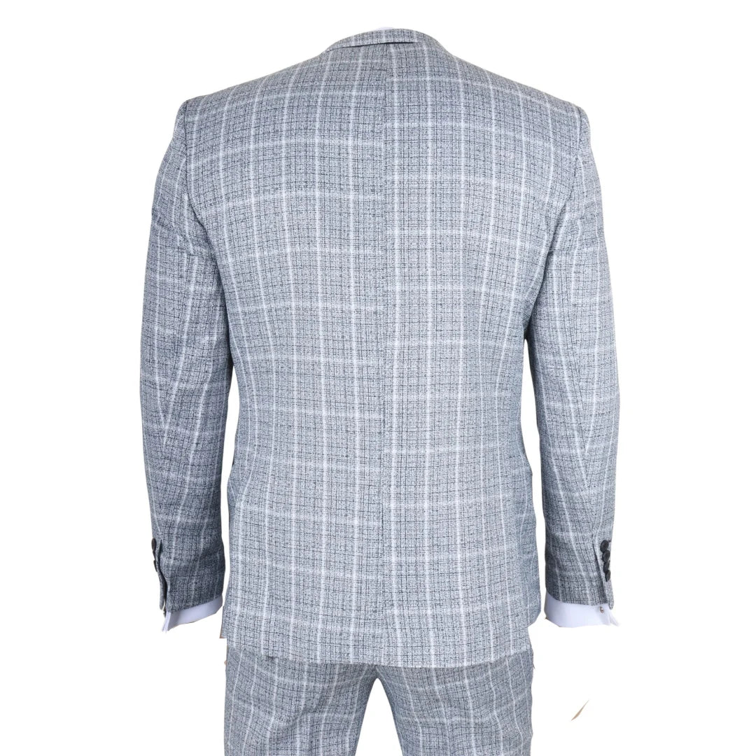 IM11 - Men's Light Blue 3 Piece Plaid Check Suit