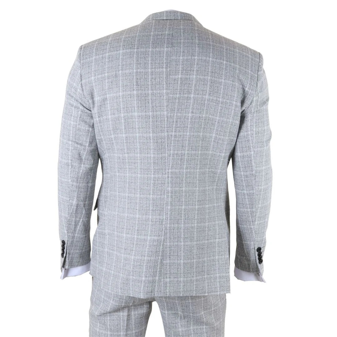 IM11 - Men's Grey 3 Piece Tailored Fit Check Suit