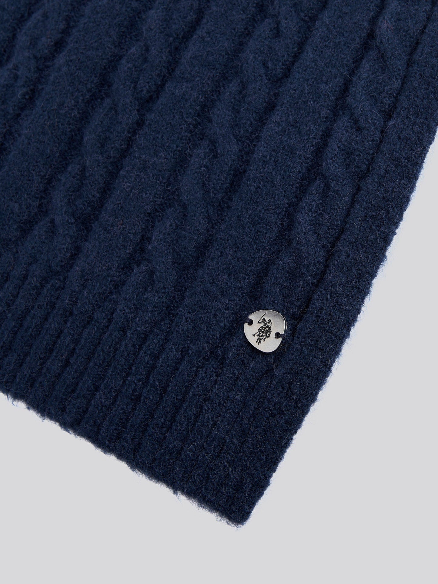 Womens Hanging Signature Cable Knit Scarf in Navy Iris