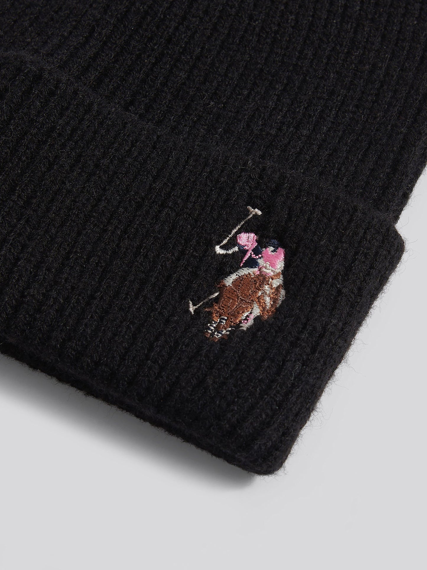 Womens Multicolour Double Horsemen Knit Beanie in Black