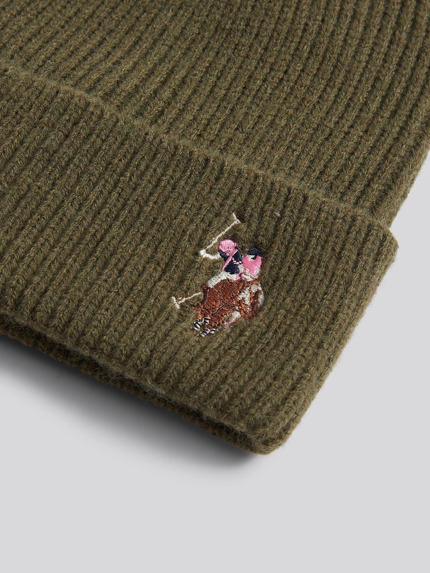 Womens Multicolour Double Horsemen Knit Beanie in Kalamata Green