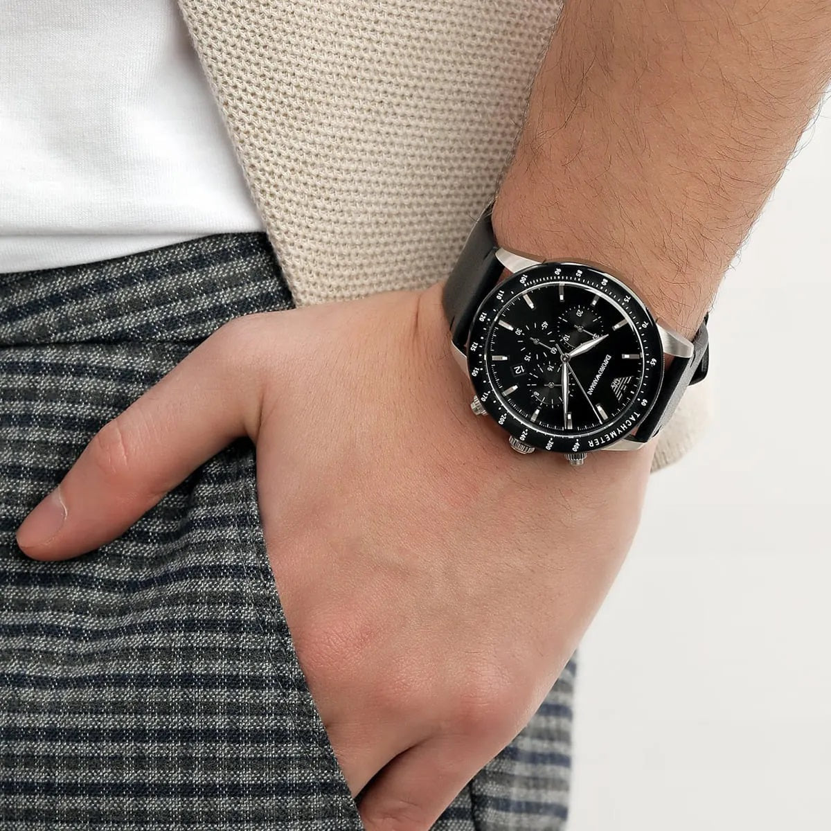 Emporio Armani AR11243 Mario Men's Silver & Black Watch