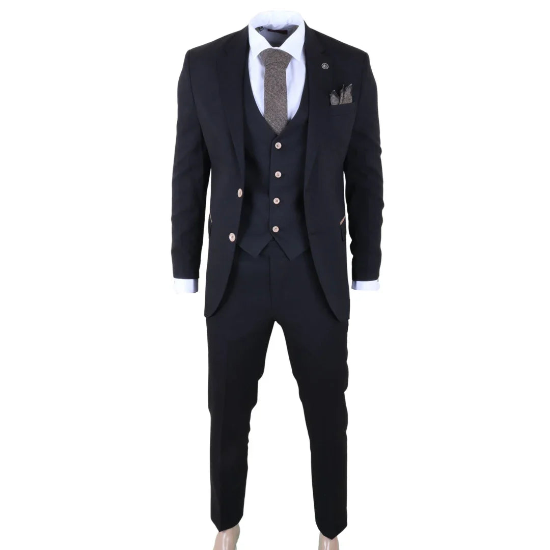 IM32 - Men's Black 3 Piece Tailored Fit Suit