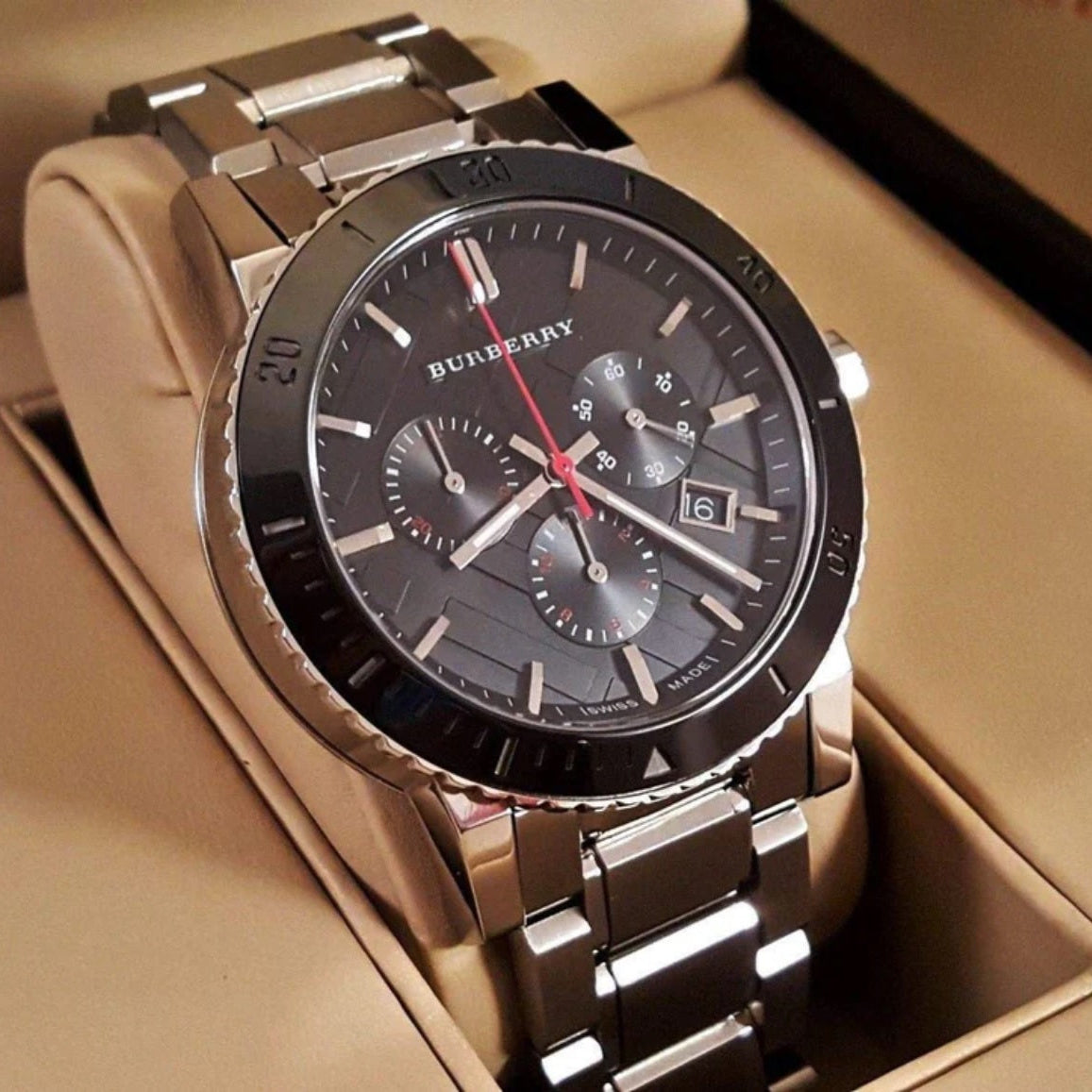 Burberry BU9380 The City Men's Silver & Black Bezel Watch