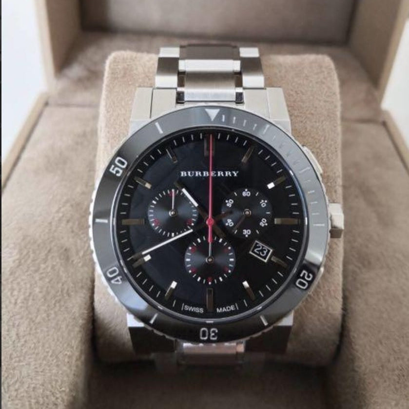 Burberry BU9380 The City Men's Silver & Black Bezel Watch
