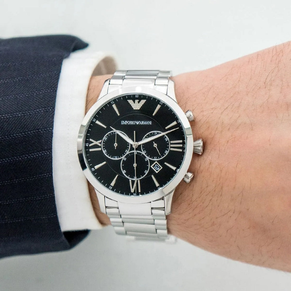 Emporio Armani AR11208 Giovanni Men's Silver & Black Watch