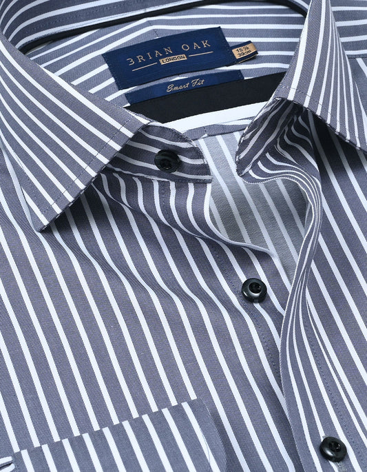 Men's Grey and White Striped Cotton Shirt