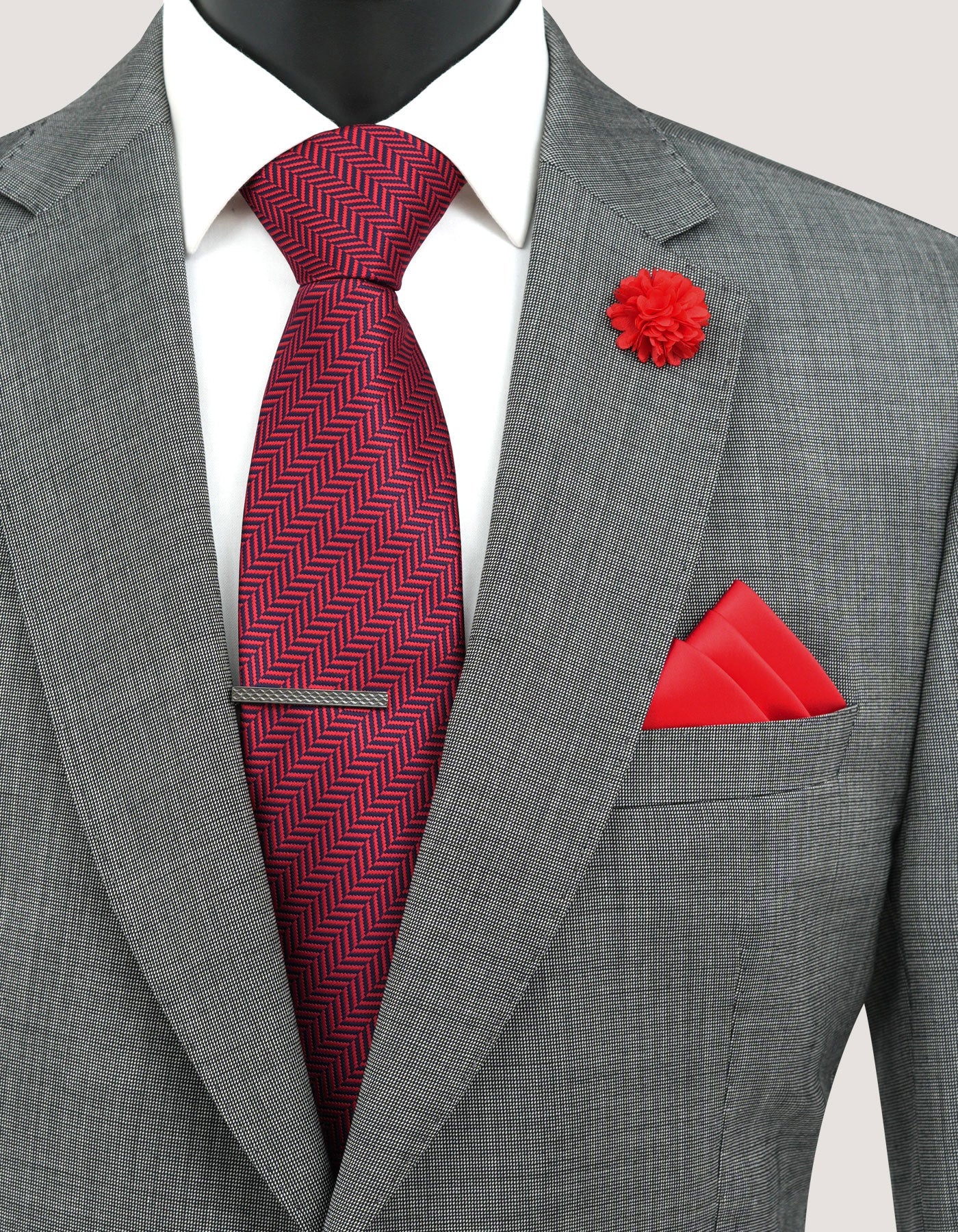 Red Geometric Tie Set