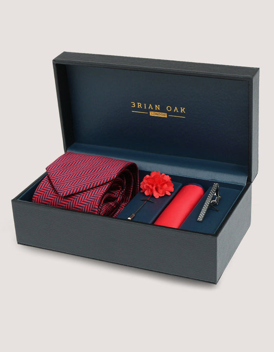 Red Geometric Tie Set