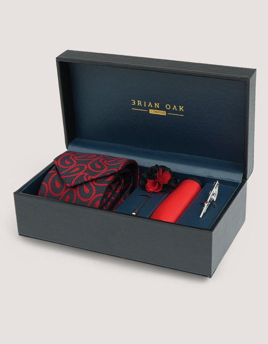 Red Paisley Patterned Tie Set