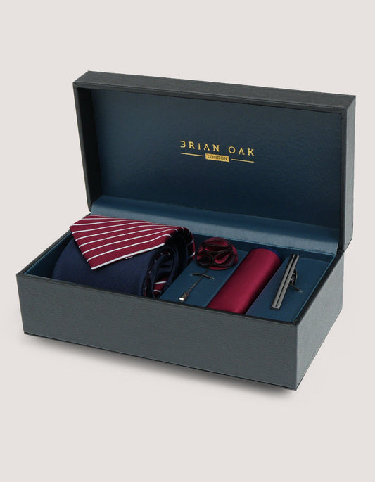 Premium Striped Men's Tie Set - Dark Red