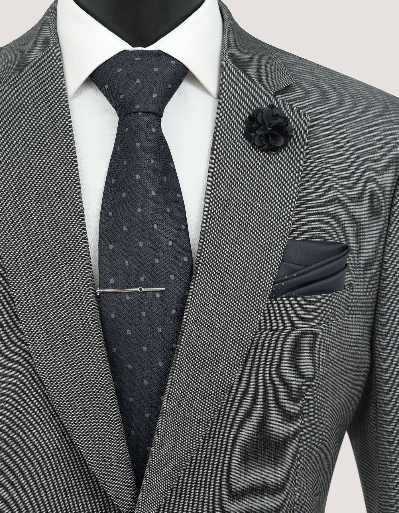 Dotted Men's Tie Set - Dark Grey
