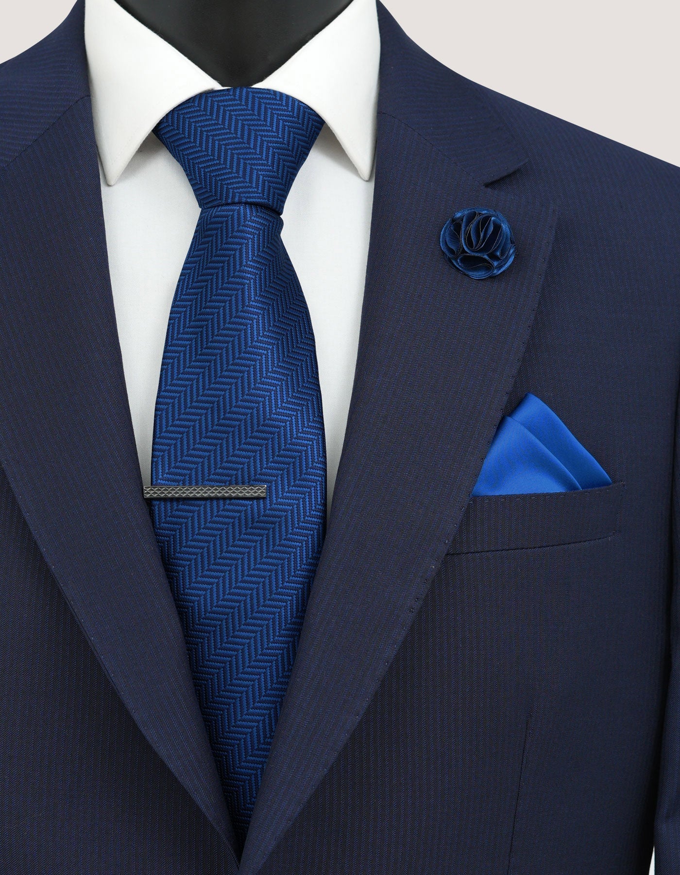 Geometric Patterned Tie Set - Navy