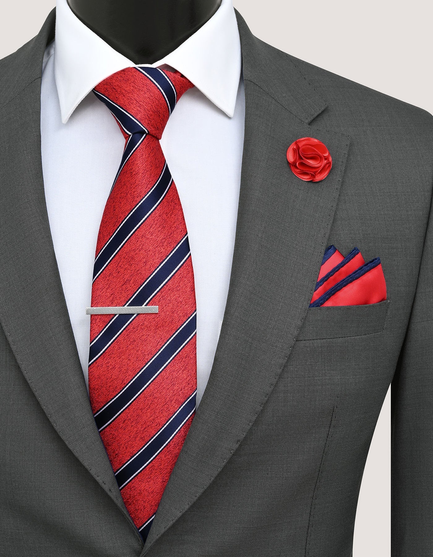 Premium Red Striped Tie Set
