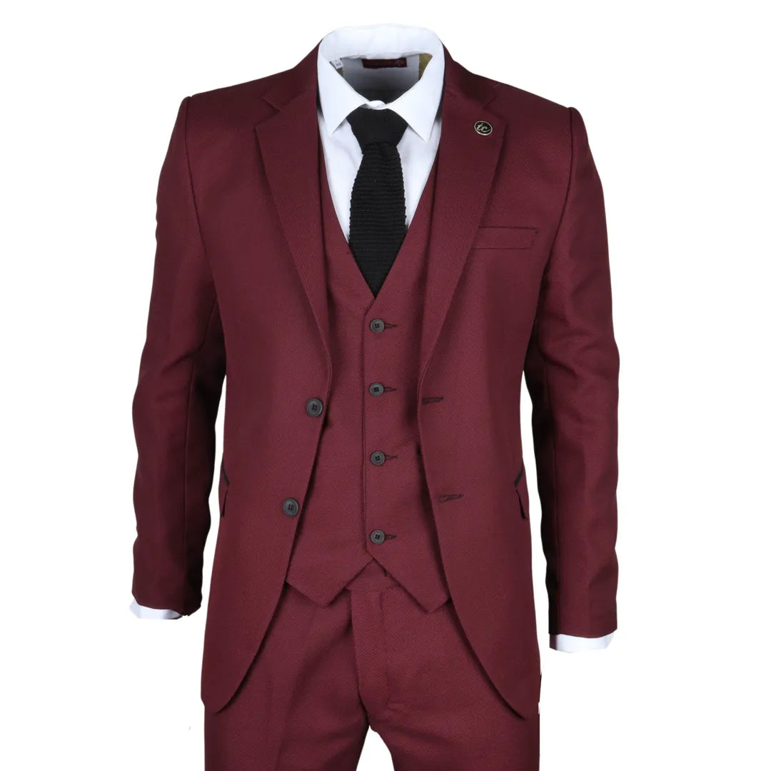 IM09 - Men's 3 Piece Burgundy Classic Suit