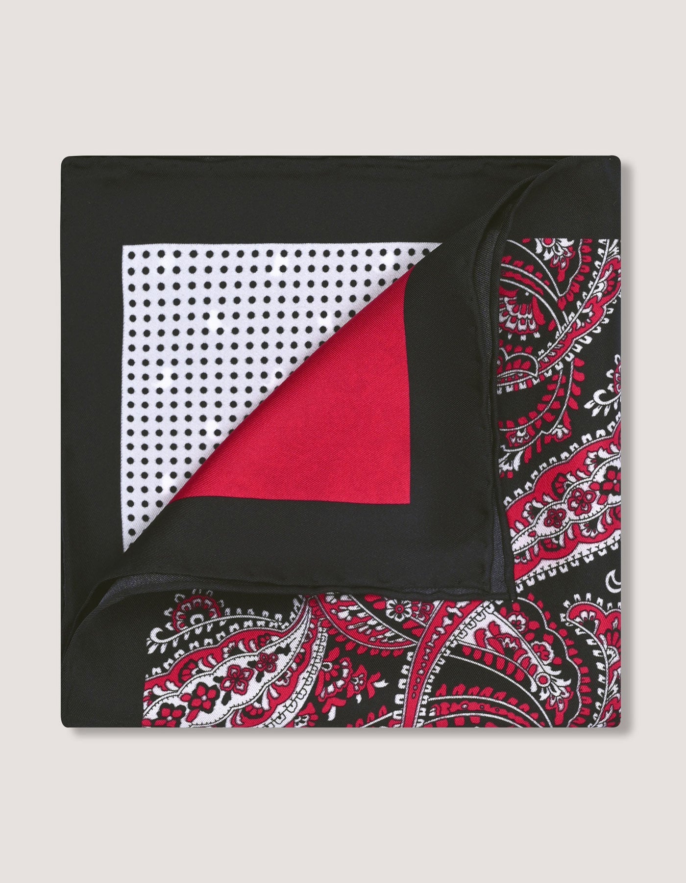 Red and Black Paisley Silk Pocket Square