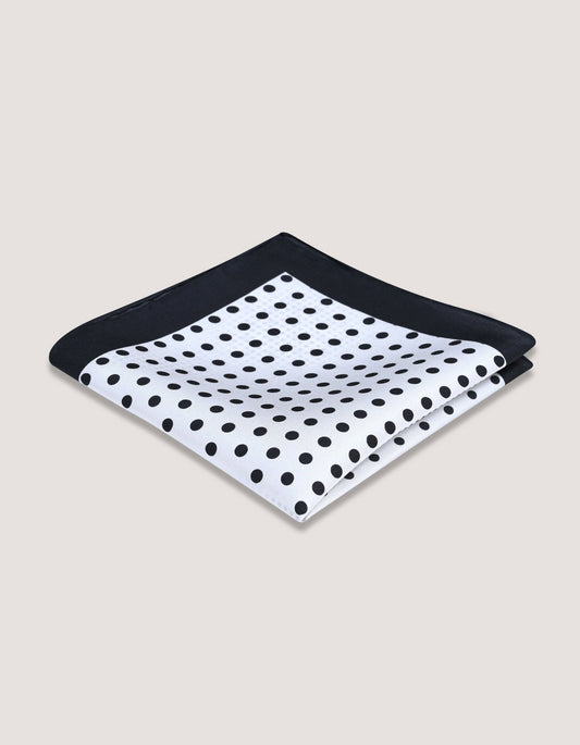 White and Black Dotted Silk Pocket Square