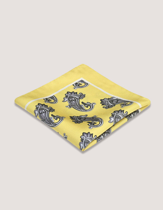 Yellow Paisley Silk Pocket Square