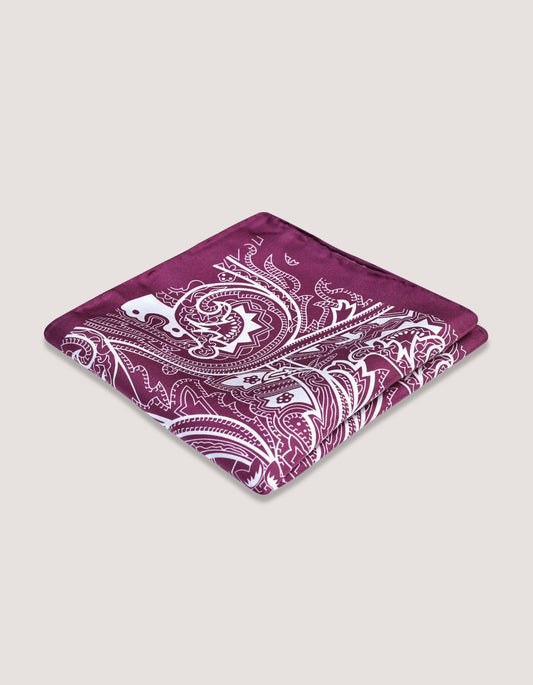 Geometric Print Burgundy Silk Pocket Square