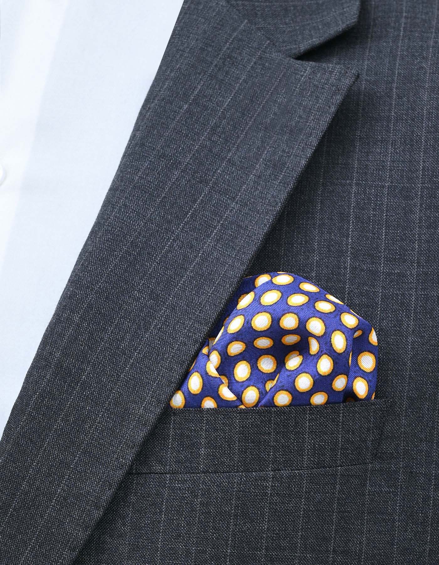 Sunburst Dotted Silk Pocket Square – Navy