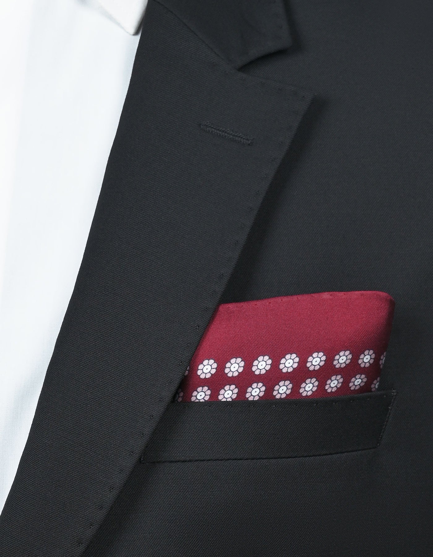 Deep Red Floral Silk Pocket Square