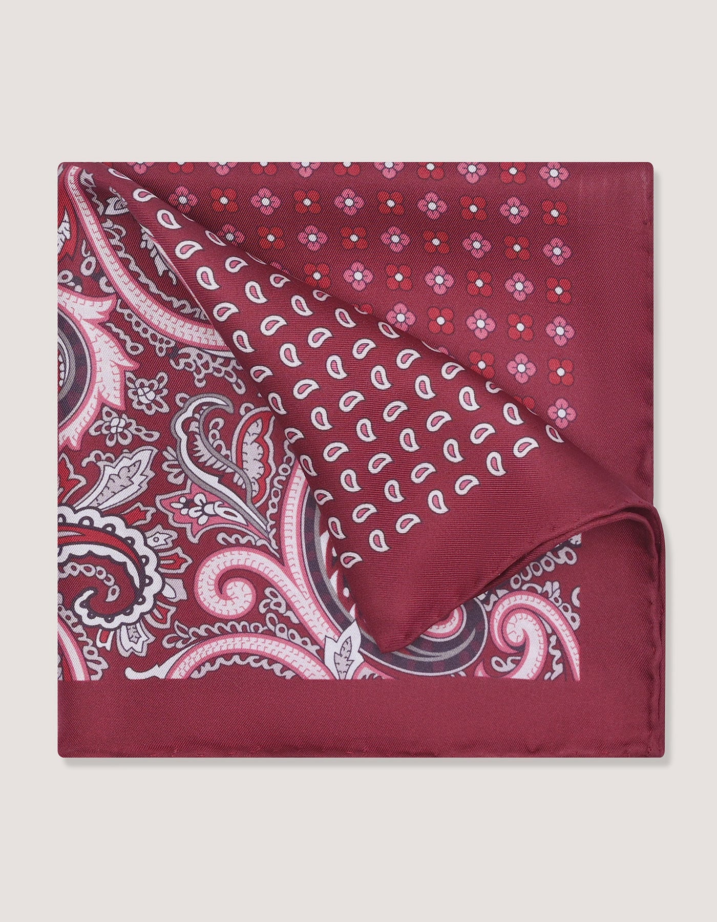 Deep Red Floral Silk Pocket Square
