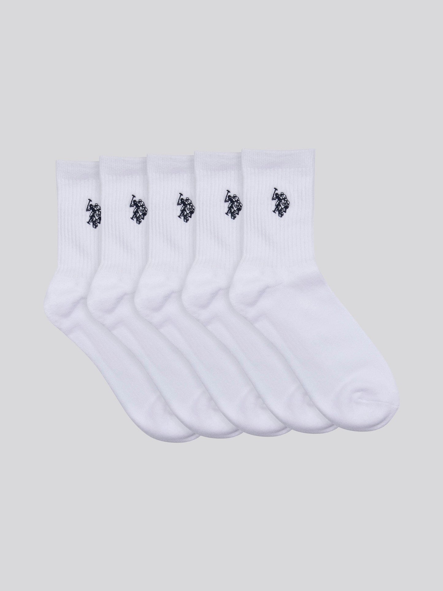 Mens Five Pack Quarter Sports Socks in Bright White