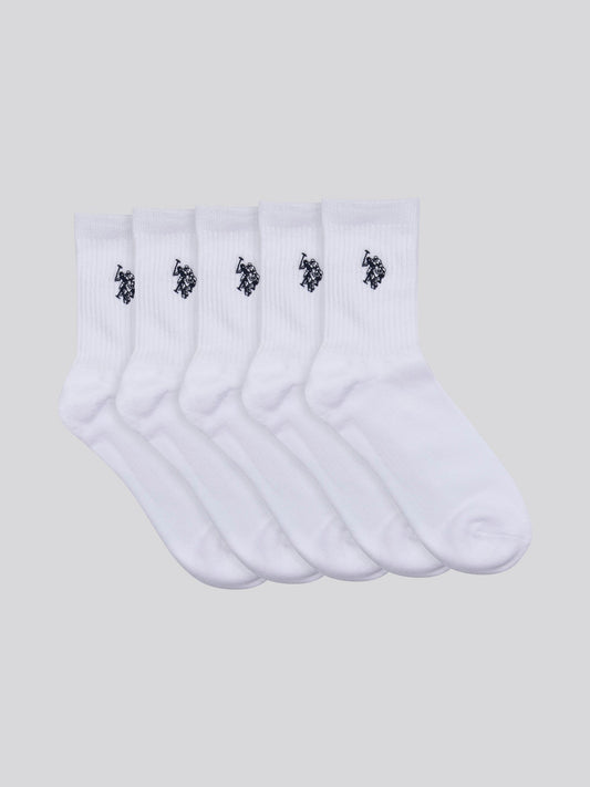 Mens Five Pack Quarter Sports Socks in Bright White