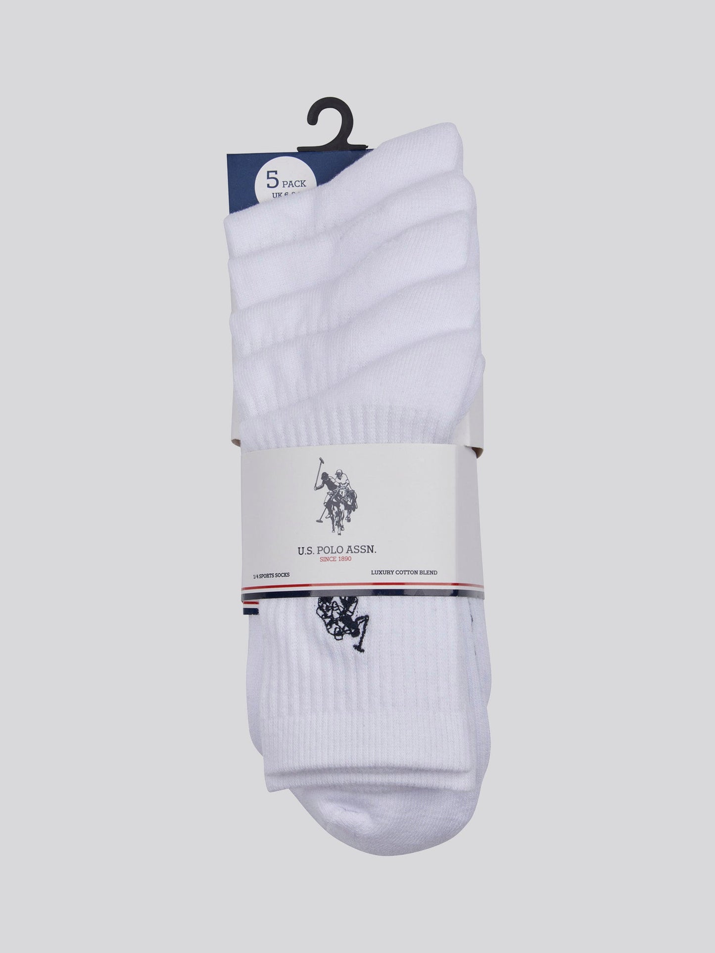 Mens Five Pack Quarter Sports Socks in Bright White