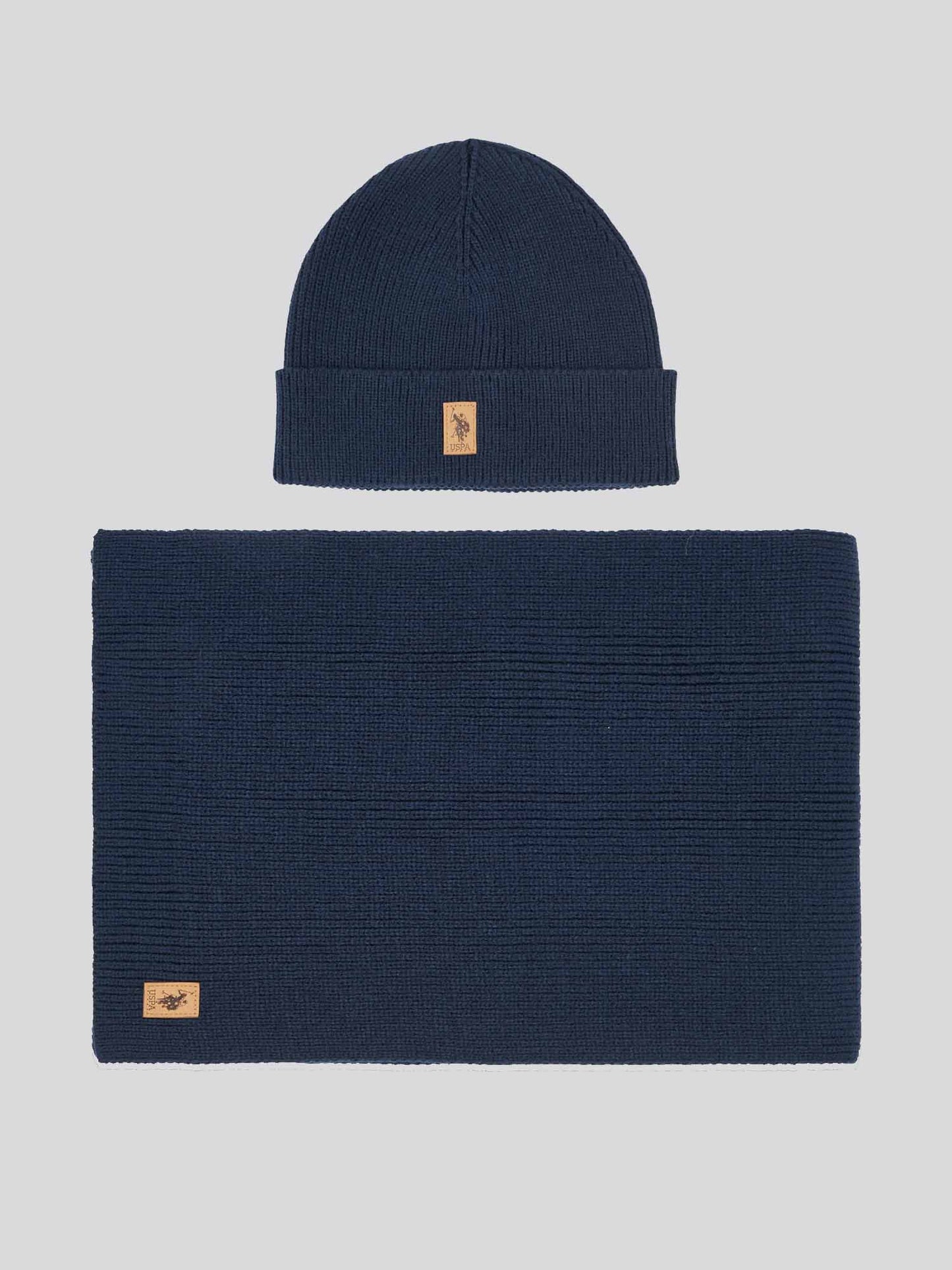 Mens Luxury Rib Knit Beanie & Scarf Set in Dark Sapphire Navy