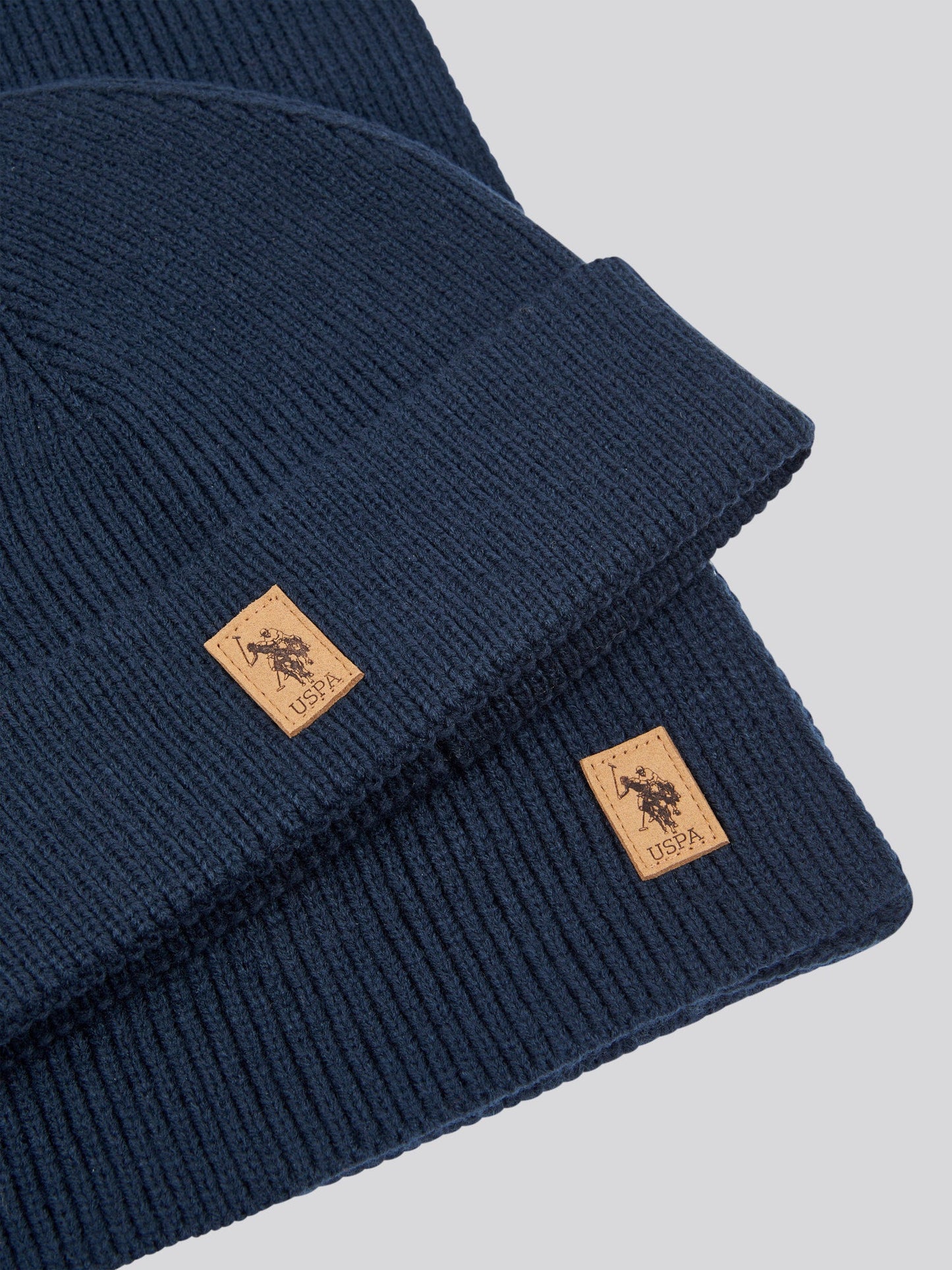 Mens Luxury Rib Knit Beanie & Scarf Set in Dark Sapphire Navy