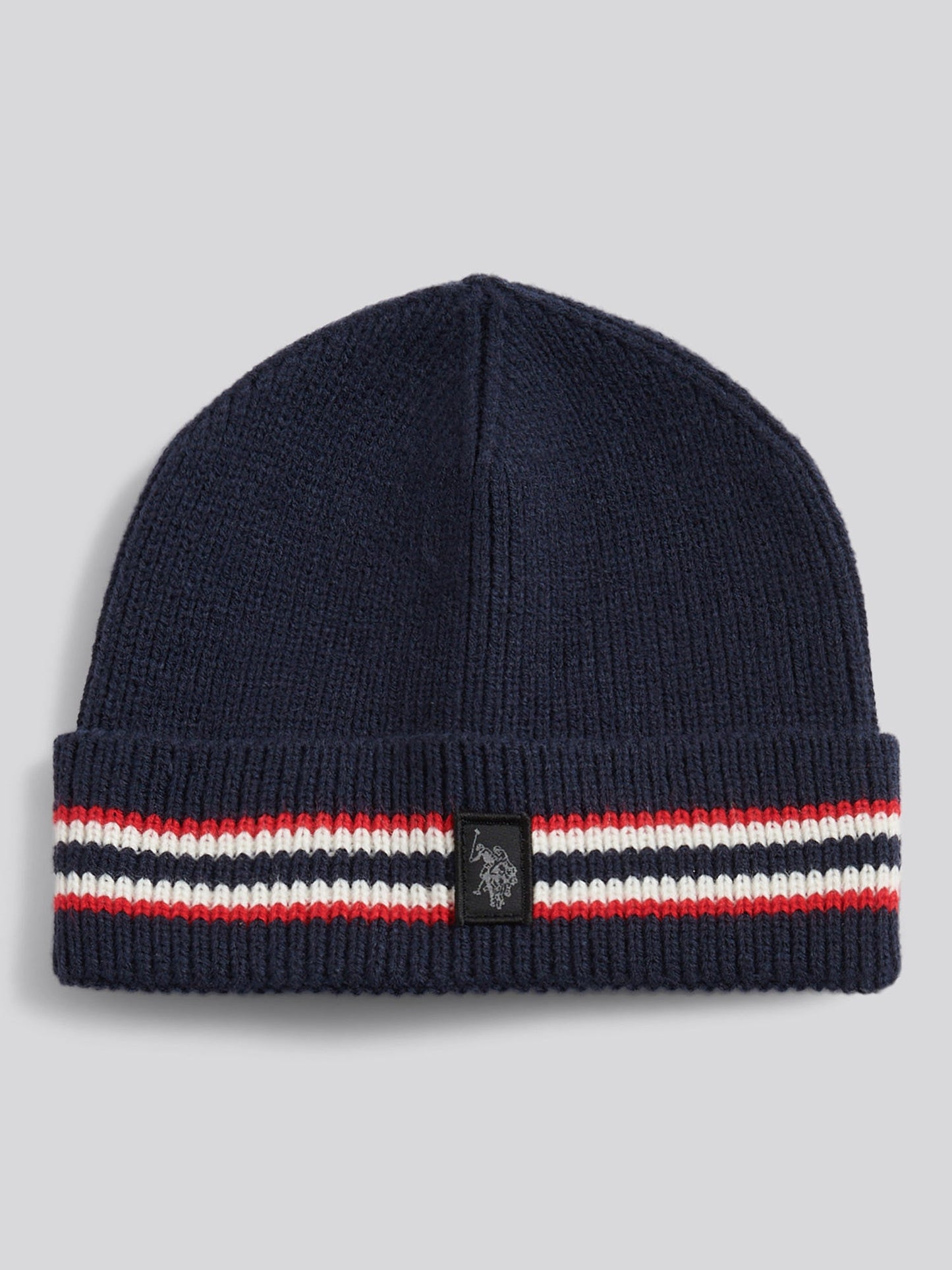 Mens Brand Stripe Knit Beanie in Dark Sapphire Navy