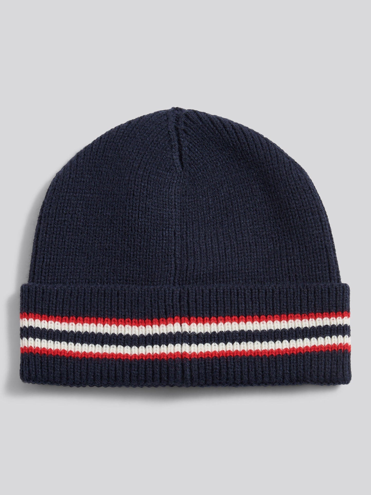 Mens Brand Stripe Knit Beanie in Dark Sapphire Navy