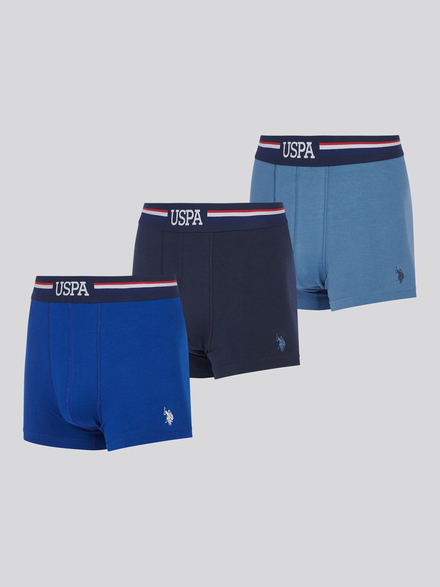 Mens 3 Pack Branded Stripe Boxer Shorts Sodalite Blue