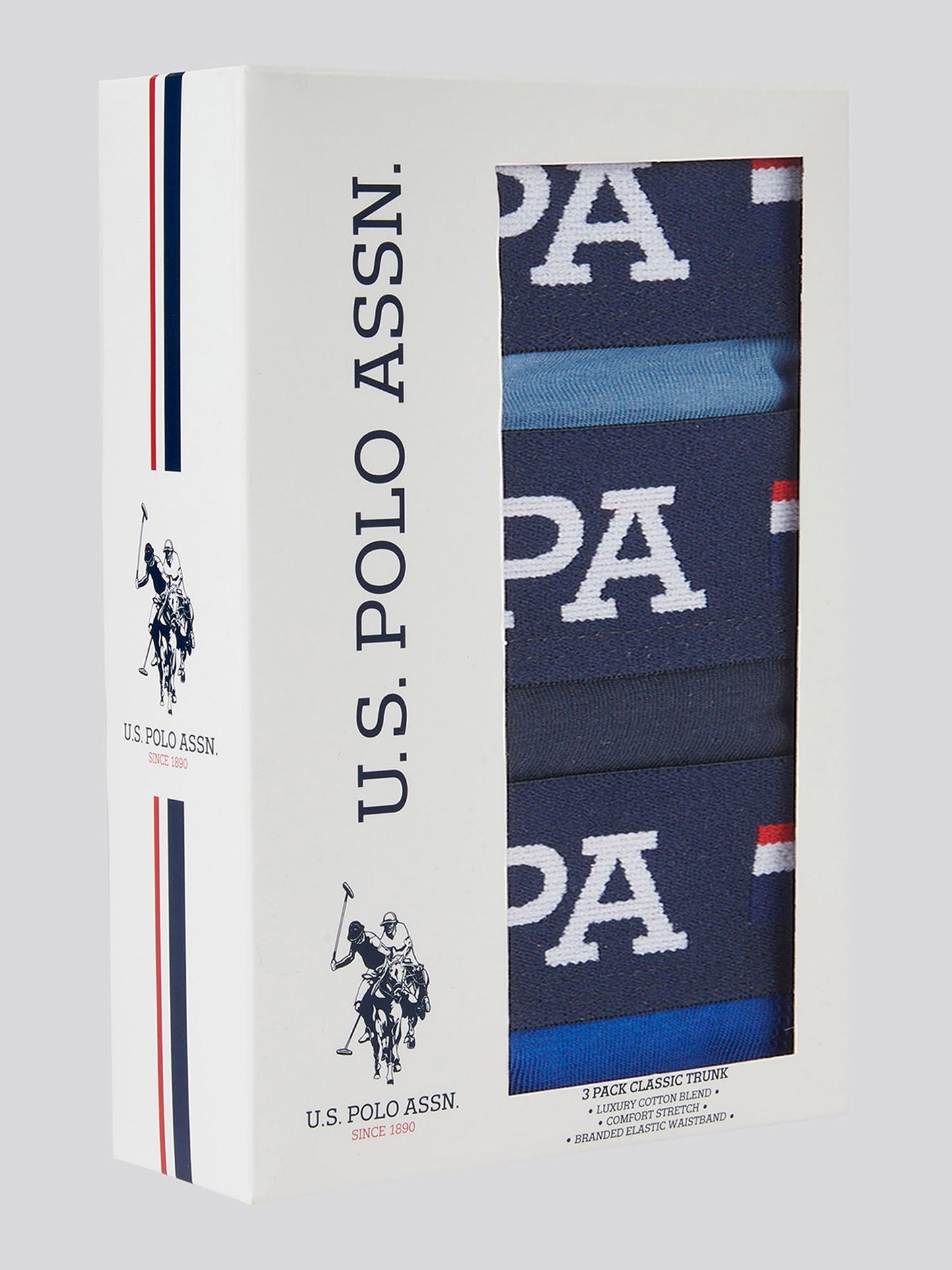 Mens 3 Pack Branded Stripe Boxer Shorts Sodalite Blue