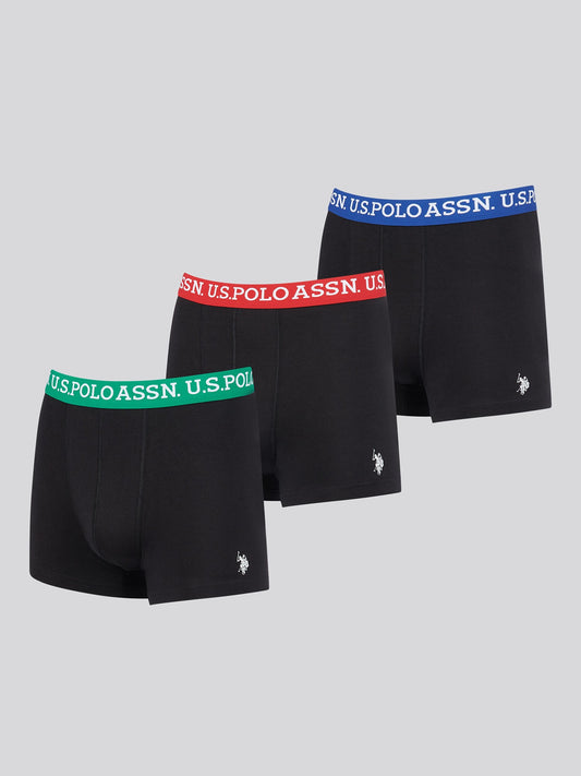 Mens 3 Pack Contrast Waistband Boxer Shorts Black