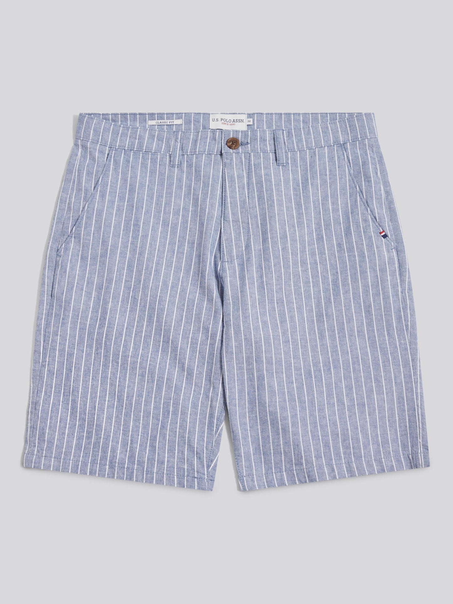 Mens Striped Linen Blend Chino Short Blue Horizon