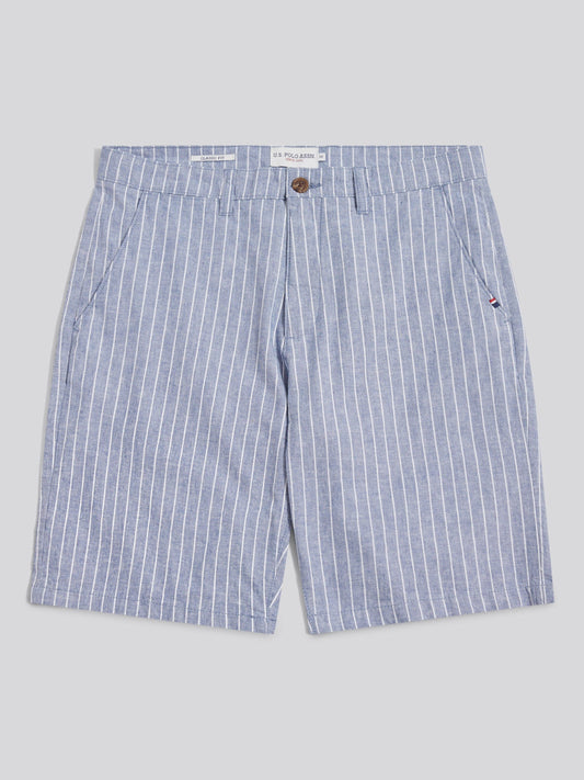 Mens Striped Linen Blend Chino Short Blue Horizon