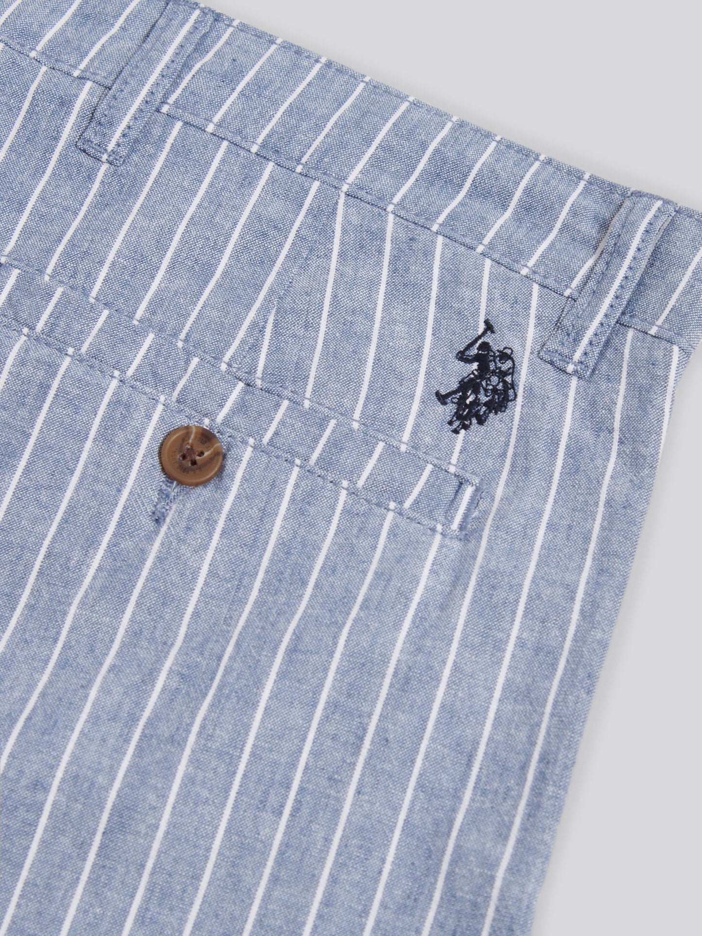 Mens Striped Linen Blend Chino Short Blue Horizon
