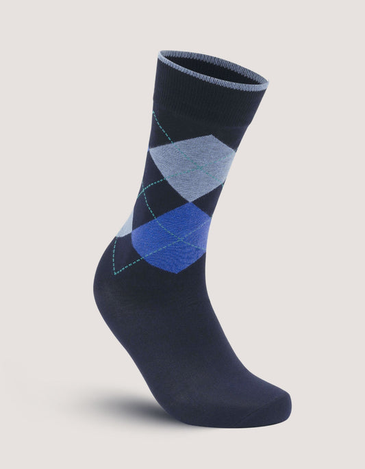 Premium Blue Argyle Cotton Socks