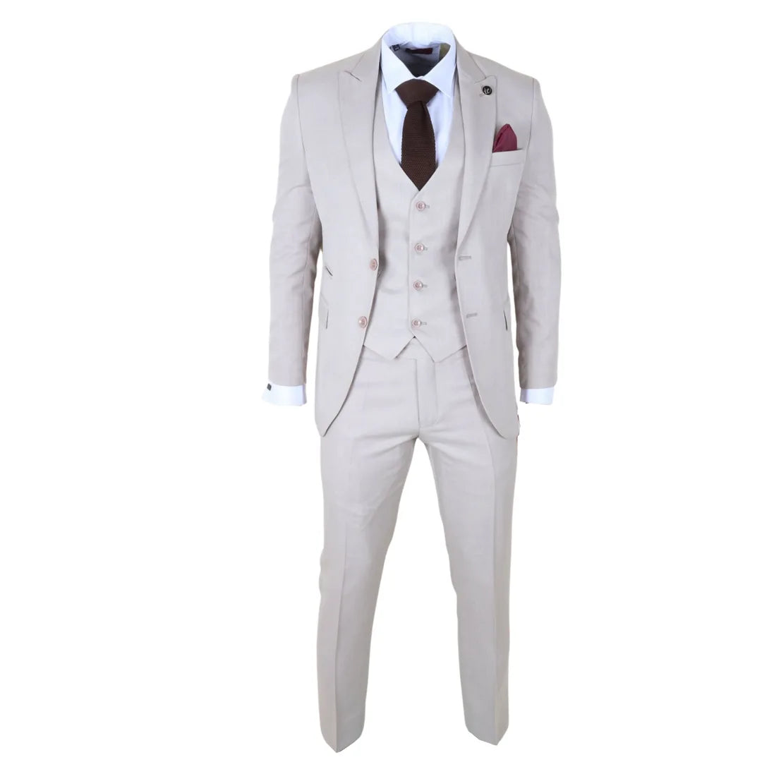 IM1 - Men's Classic Plain Cream 3 Piece Suit