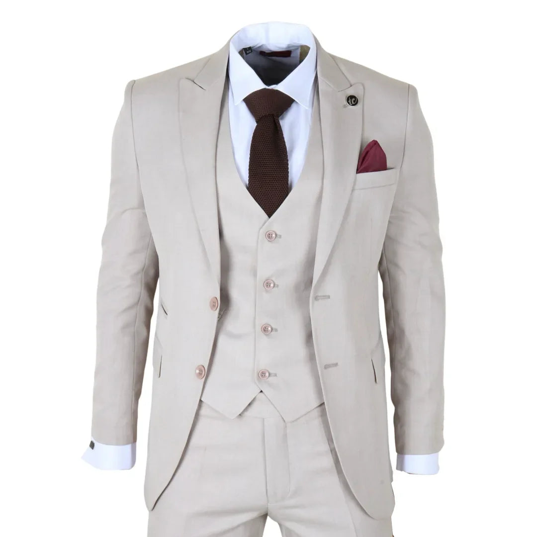 IM1 - Men's Classic Plain Cream 3 Piece Suit
