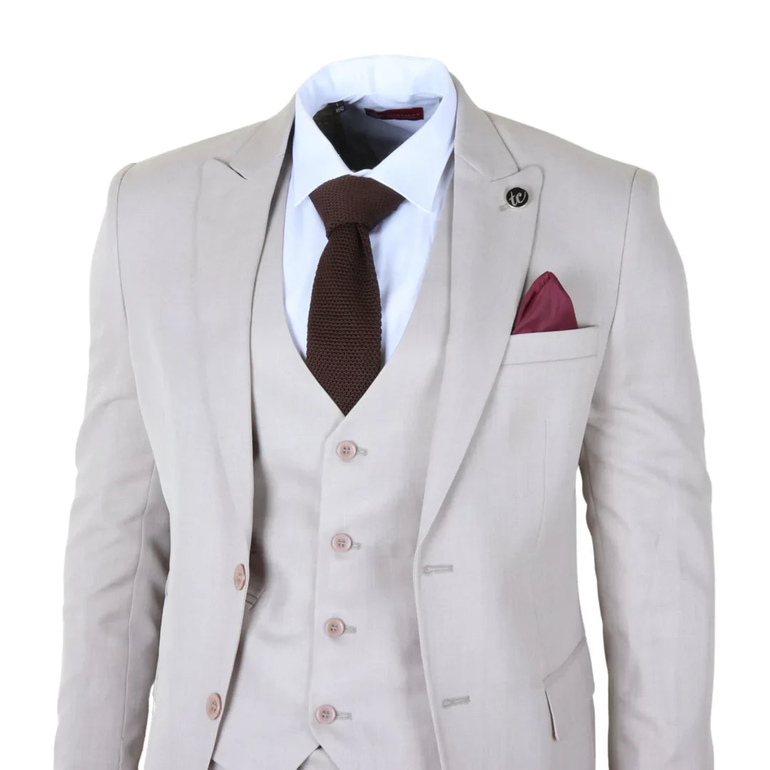 IM1 - Men's Classic Plain Cream 3 Piece Suit