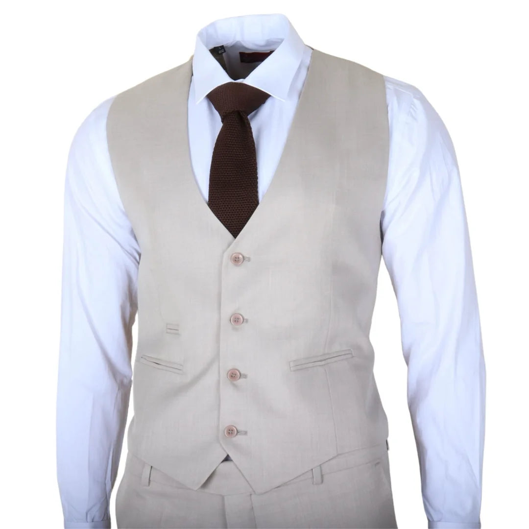 IM1 - Men's Classic Plain Cream 3 Piece Suit