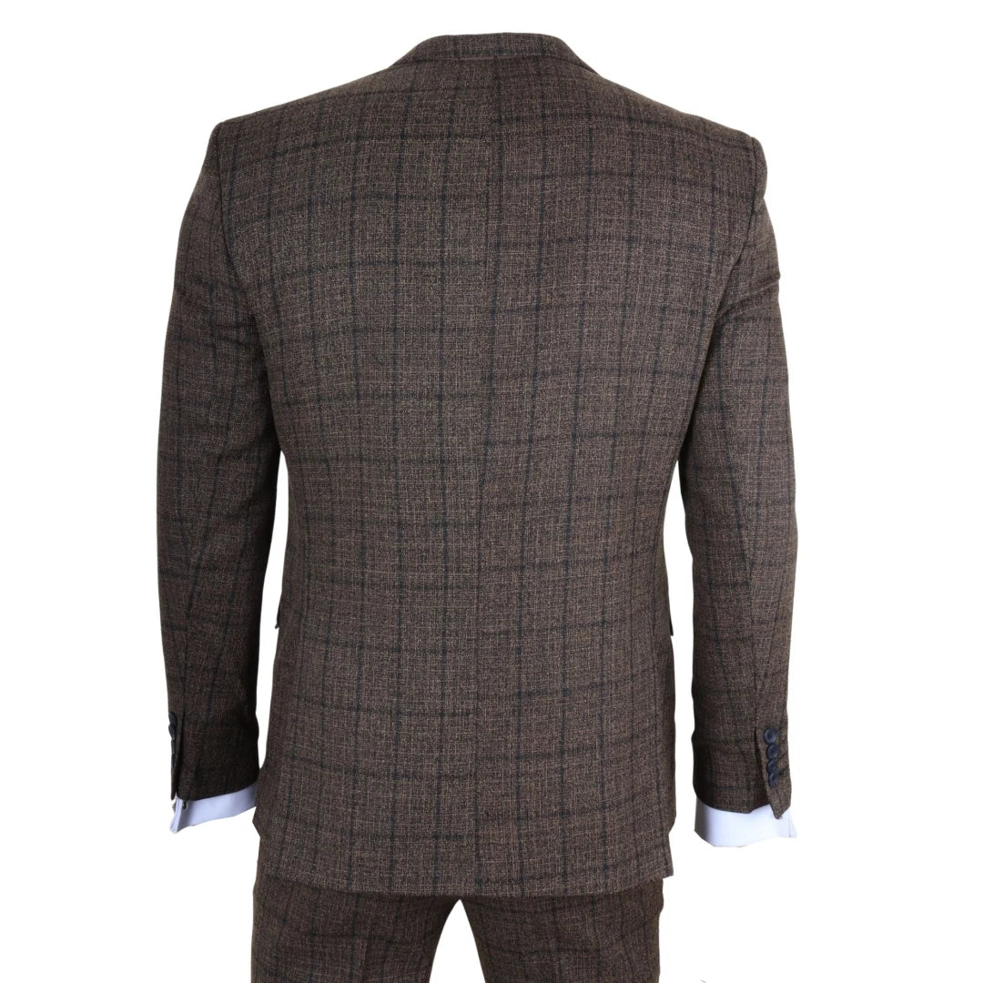IM11 - Men's Dark Brown 3 Piece Plaid Check Suit